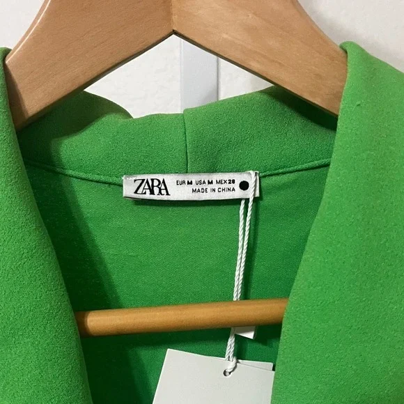 NWT Zara Wrap Mini Dress Women Medium Green Sleeveless Shawl Collar Side Tie - Picture 3 of 9